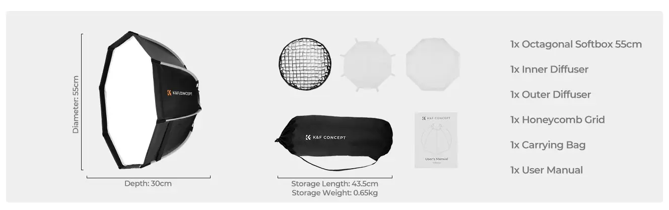 سافت باکس هشت ضلعی کی اند اف سایز K&F Octagonal Softbox 55cm