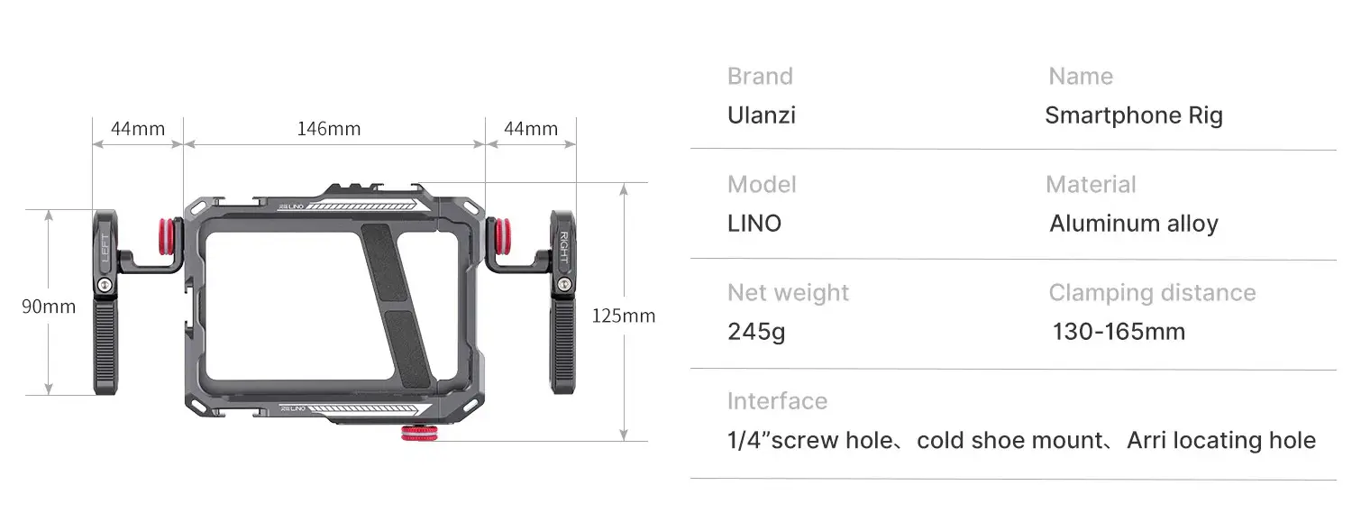 کیج و ریگ موبایل اولانزی Ulanzi Lino Dual Handle Metal 2792